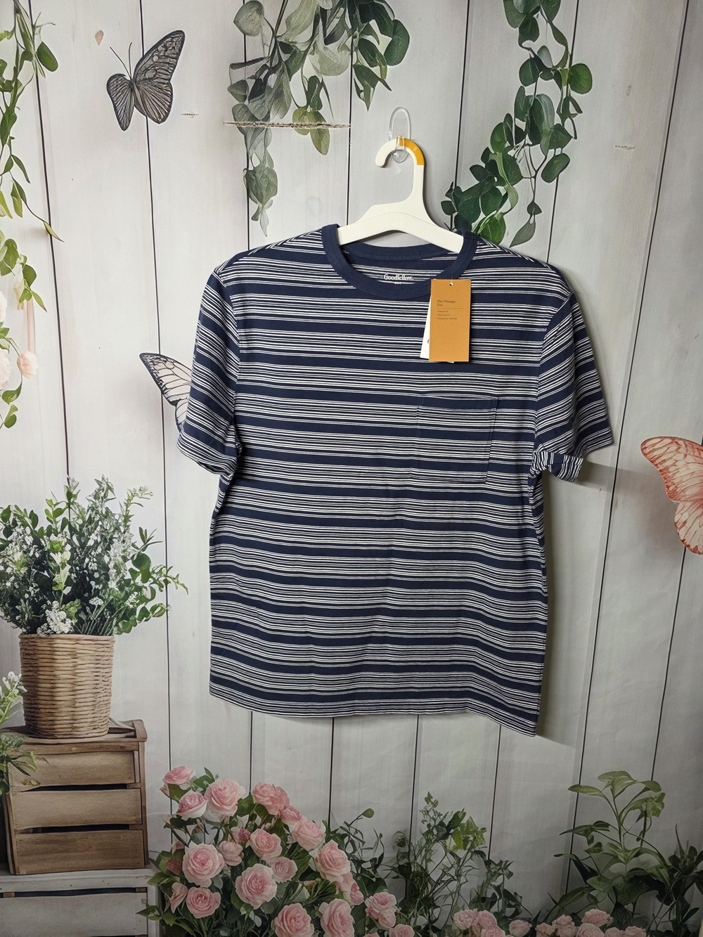 Goodfellow & Co Navy and White Striped Short Sleeve Tee